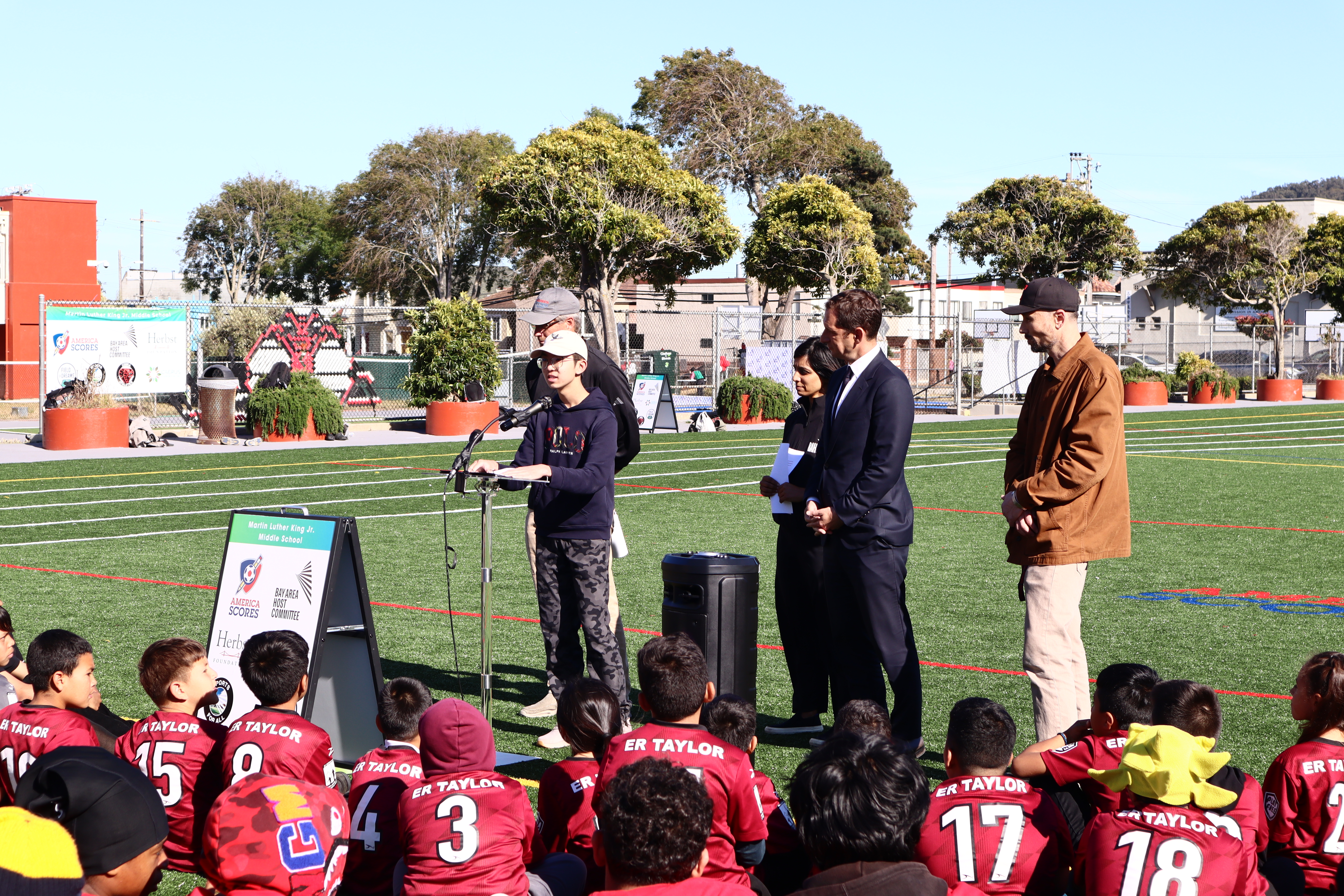Justin Chen delivering remarks at the MLK Field of Dreams opening.